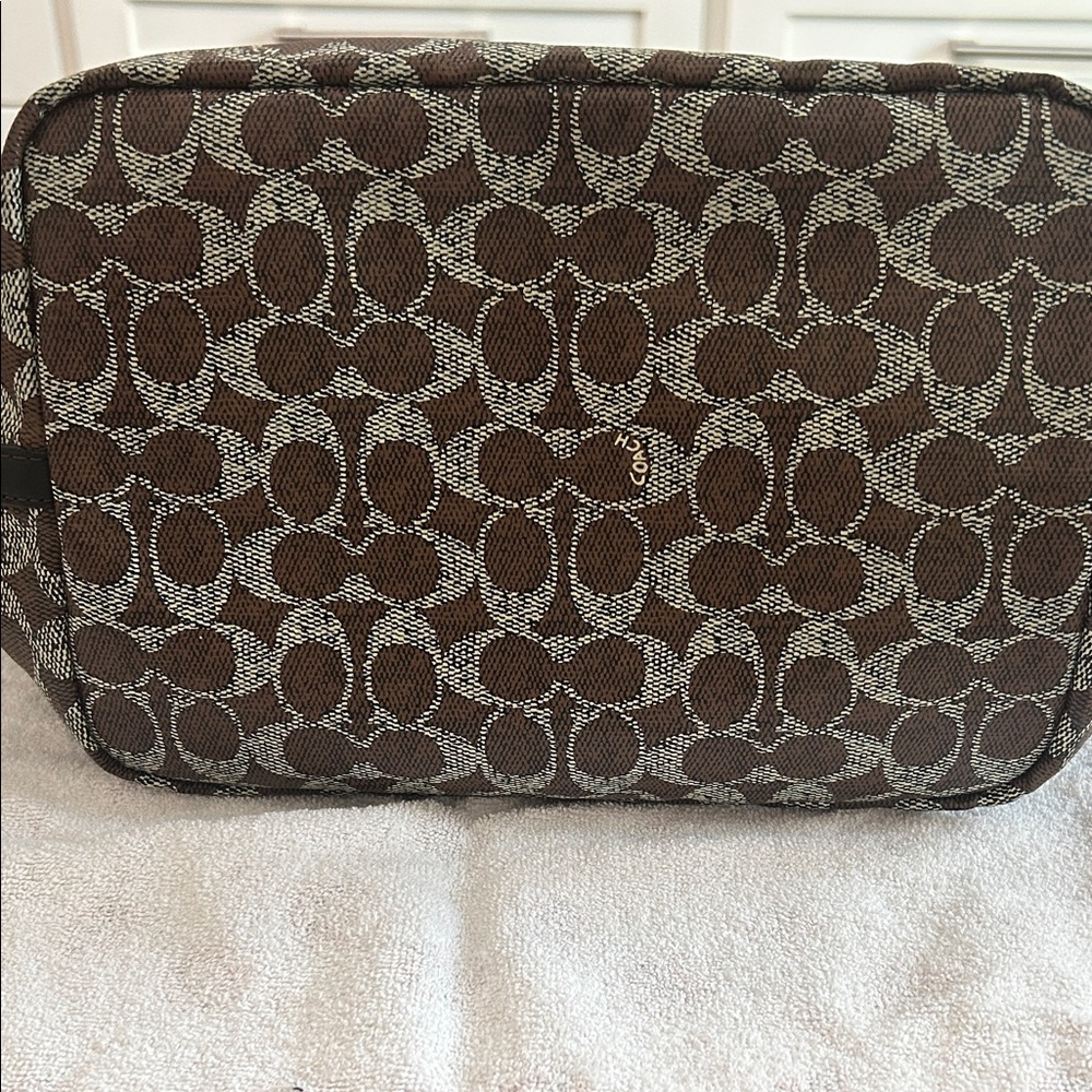 Coach Brown Signature Canvas Tote with Dark Trim and Pouch - Picture 4 of 15